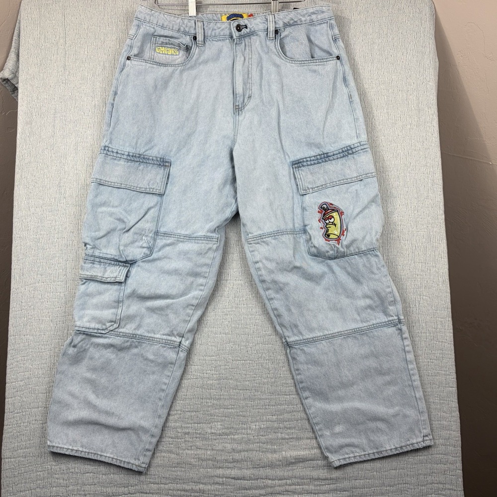 Empyre Loose Fit Skate Jeans Spray Can Embroidery JNCO Style Size 34 Double Knee